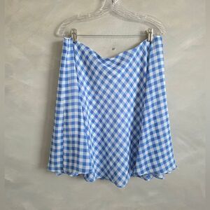 Blue & White Gingham Checkered Plaid Chiffon Georgette Skater Skirt Sz L
